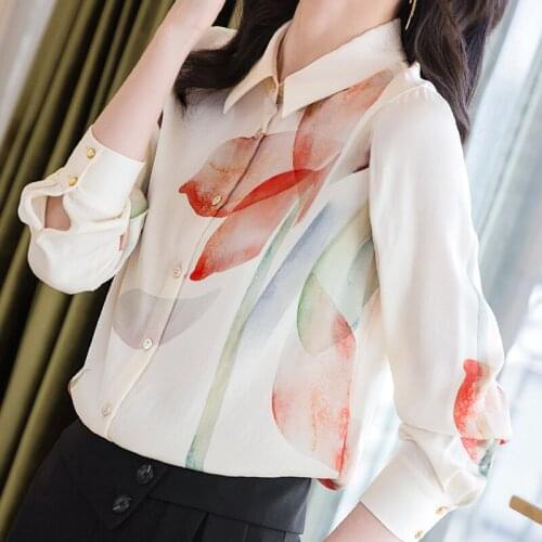 Blouses Femme Long Sleeve Blouse Women Blusas Mujer De Moda 2021 Turn Down Collar Print Chiffon Blouse Shirt Tops Blusas E631