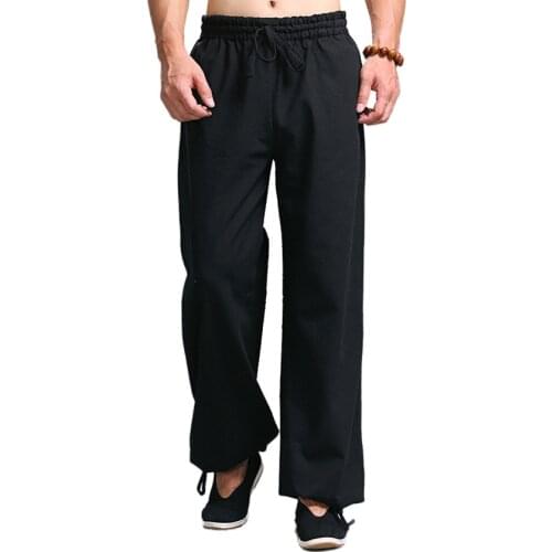Casual Harem Pants Men Jogger Pants Chinese Traditional Harajuku Kung Fu Tang Suit Tai Chi Uniform Cotton Linen Trousers
