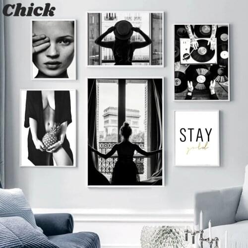 Black White Girl Pineapple Window Life Wall Art Canvas Painting Nordic Posters And Prints Wall Pictures For Living Room Decor