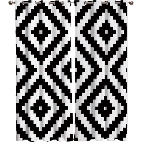 Black And White Simplicity Of Planar Geometry Window Treatments Curtains Valance Window Curtains Kitchen Kids Room Home Decor