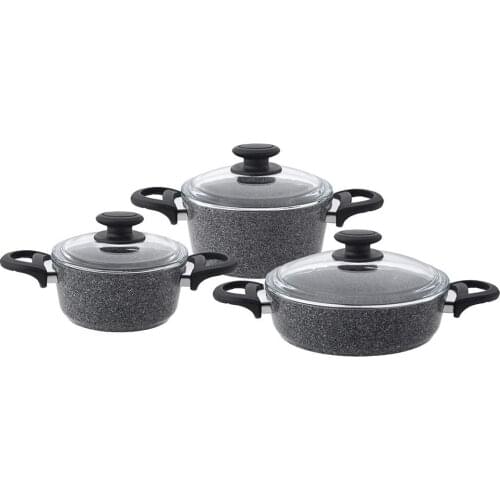 Emsan TitanGranit 3-Cookware Set Gray-16 cm deep Pot 18 cm deep Pot 22 cm Cauliflower Pot