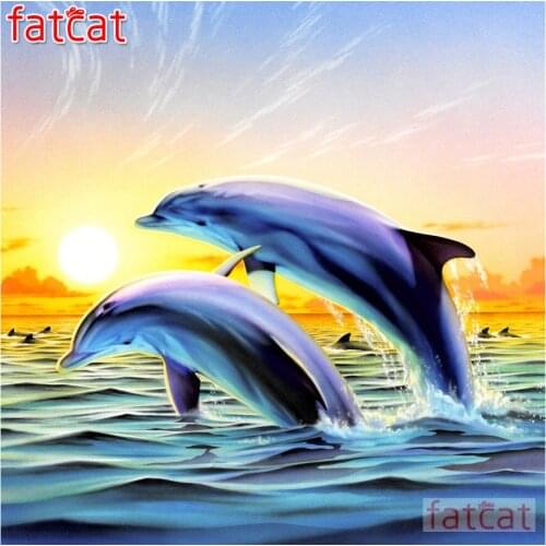 FATCAT 5d diy Diamond Painting Sunset dolphin life Diamond Embroidery Sale Full Square Round Mosaic stickers Decoration AE2070