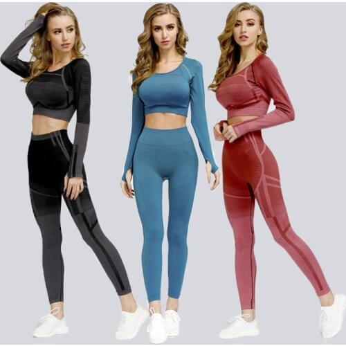 Hipsterme Crop Top Gym Set Seamless Women Yoga Workout Set Fintess Clothing Push Up Leggings Sportwear Suits Tracksuit 1005
