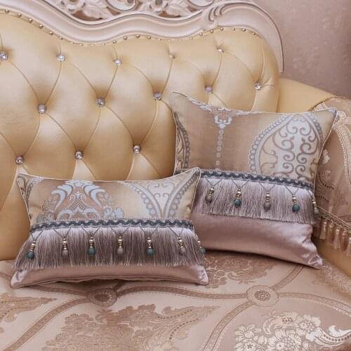 Classical European Cushion Covers Jacquard Pillow Case Lumbar With Ball Tassel Luxury For Sofa Home