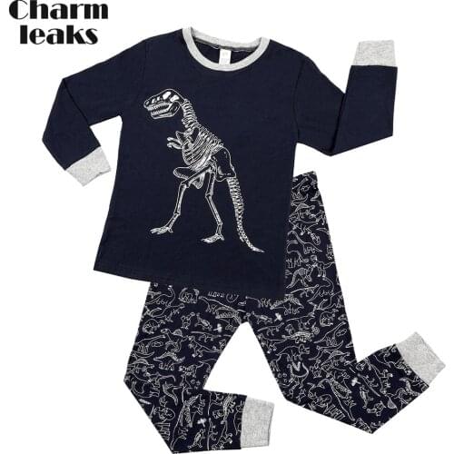 Charmleaks Kids Pajamas Set Long Sleeve Sleepwear Dinosaur Print Soft Skin-friendly 2 Piece Cotton 2-7 Years Boys Girls