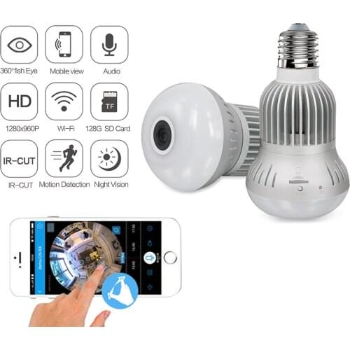 New HD Wifi Mini Fisheye Bulb Panoramic Cam Video Home Security 360 Degree IR Night Vision Smart Surveillance IP Lamp Camera