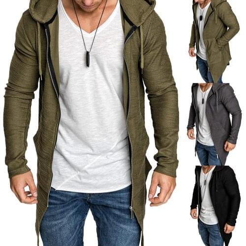 Fashion Men Solid Color Long Sleeve Hooded Slim-Fit Zipper Jacket Coat Outwear
