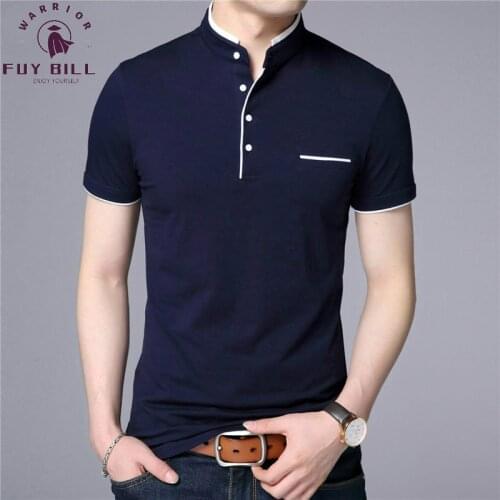 FuyBill Mandarin Collar Short Sleeve Tee Shirt Men 2021 Spring Summer New Style Top Men Brand Clothing Slim Fit Cotton T-Shirts