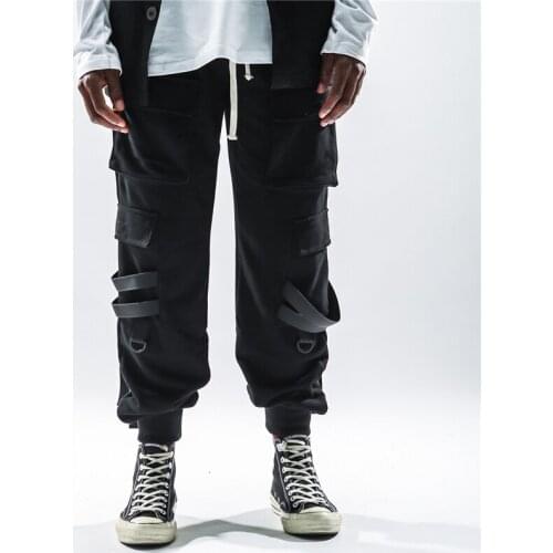 Mens Joggers Pants Black Streetwear Hip Hop Trousers