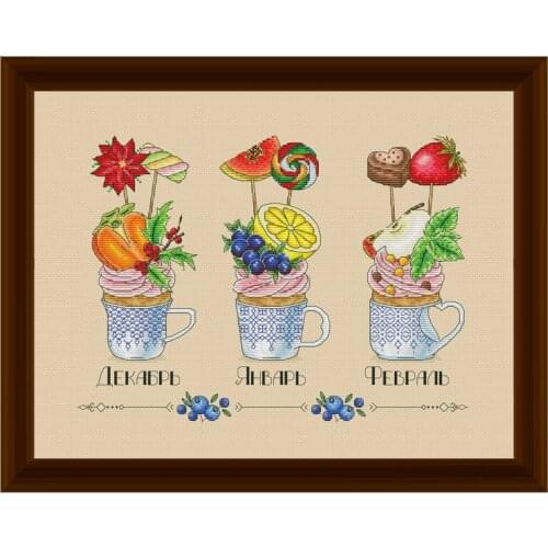 Fishxx Cross Stitch Kit New Product Cup Cake S287-1 January January December Hemp Color Cloth Handmade Embroidery