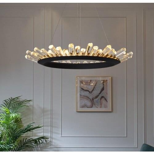 Nordic Crystal Chandelier Circular Ring Villa Duplex Building Modern Living room Dining room Indoor Lighting