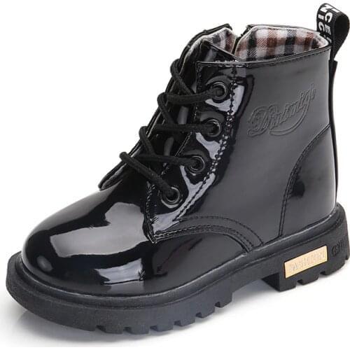 New arrival Children Martin Leather boots British style Boy Girl Motorcycle boots Kids shoes Autumn Winter Plush Snow boots 07A