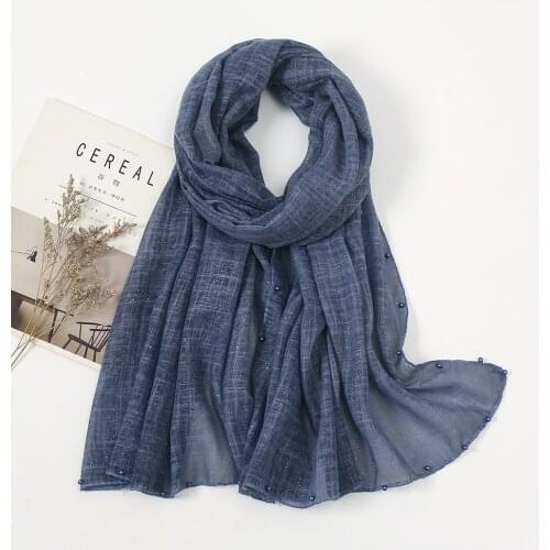 New Arrival Cotton Scarf Glitter Scarves Plain Scarves Solid Color Hijab Pearl Shawls Wraps Women Muslim Turban Fashion Headband