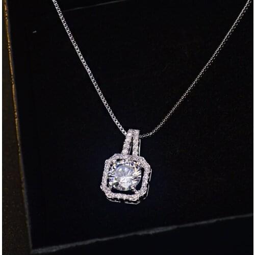 DreamySky Real Silver Color Square Zirconia Necklaces For Women Jewelry Long Statement Necklace Kolye Collares Colar