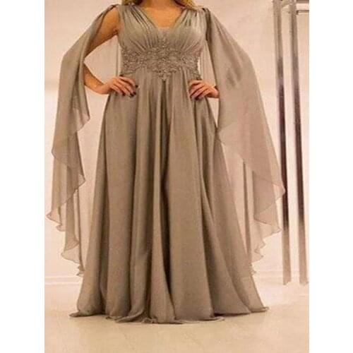 Plus size elegant long brides mother dress A line V-neck chiffon applique wedding guest dress party dress