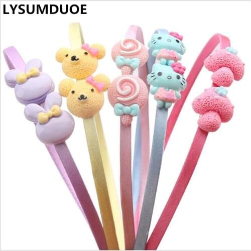 Korean Fashion 5Pcs/Lot Hairband Cartoon Kawaii Headband Satin Rim Cute Hair Ribbon Hoops Bunny Headdress Girls Hair Accessories