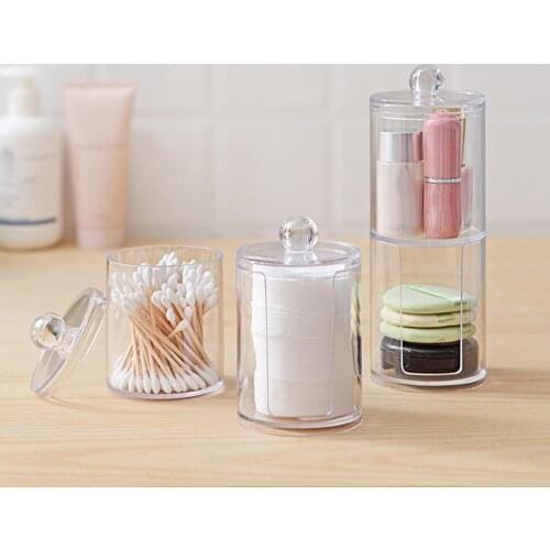 Clear Portable Round Cotton Pad Storage Box Q-tip Container Makeup Holder Transparent Cosmetic Case