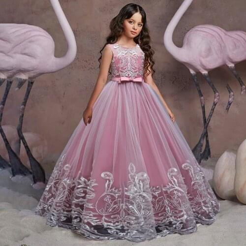 Puffy Tulle Lace Flower Girl Dress Costume Children Bride Ball Gown Princess Dress for Girl Wedding Party First Communion Dress