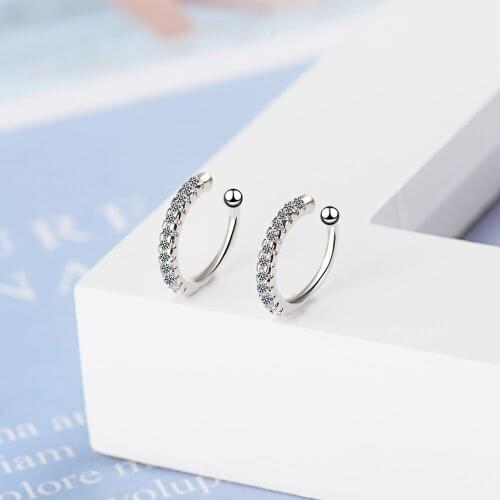 Luxury Simple CZ AAA Zircon Clip on Earrings Charm Women Silver Color C Shape Earring Elegant Bride Wedding Party Jewelry
