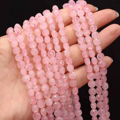Rose Quartz Natural Semi-precious Stone Oblate Section Beads 6mm For DIY Necklace Earrings Accessories Gift Length 38cm