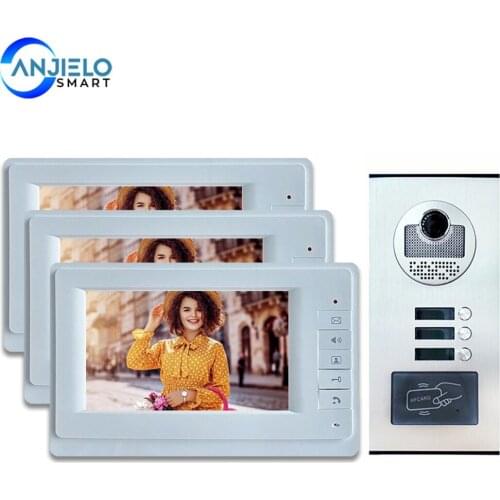 7'' TFT Screen Wired Video Intercom System RFID Access Entry Camera Doorbell 2 Monitors for Multi- Apartments/Home Security