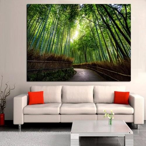 Modern Landscape Canvas Painting Kyoto Japan Bamboo Forest Mountain Paths Wall Art Poster Decorative Picture Living Room Decor