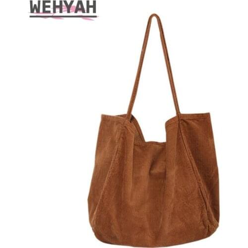 Wehyah Thick Cordury Casual Tote bag Hand Bags for Woman Bag Handbags Open Velvet Oversize Clutch Purse Solid Shoulder Bag ZY077