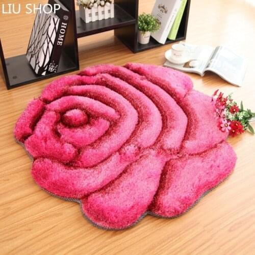 LIU European style 3D rose flower wedding carpet living room bedroom bedside entrance rug computer chair circular mat 90cm