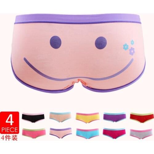 Cute girl cuecas cartoon knickers color lady briefs waist girls underwear smiling kawaii cartoon panties gift box 4 underpants