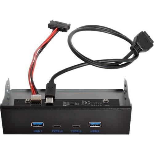 USB C Hub Floppy Drive Front Panel 2 Port USB 3.0 + 2 Port USB 3.1 Type C 20 Pin Connector For 5.25" CD-ROM Bay Desktop Computer