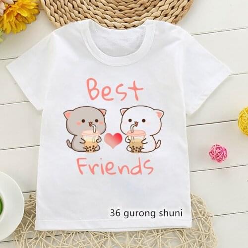 Funny girls t-shirt cute kitten drinking milk tea cartoon kids clothes hiphop boys t shirt casual boys/girls all-purpose clothes