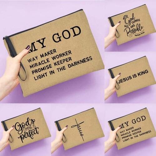 My God Jesus Print Clutch Bag Christian Girl Handbags Female Beach Tote Bag Travel Makeup Case Shopping Coin Phone Storage Pouch