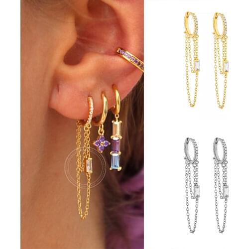 Prevent Allergies 925 Silver Womens Simple Chain Hoop Earrings Bohemian Fashion Jewelry Wholesale Birthday Prom Party Gift