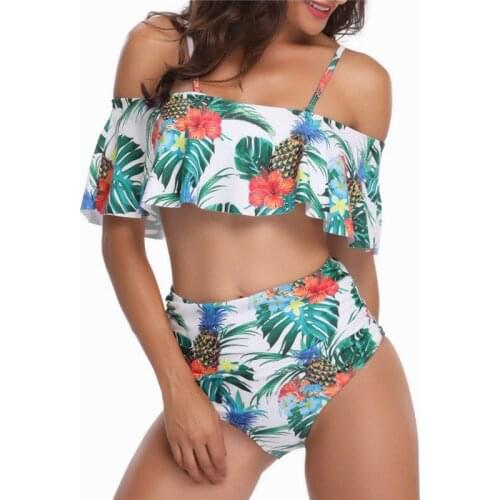 Swimwear Women Off The Shoulder Two Piece Cute Swimsuit Female Bathing Suit Beach Dress Ruffle Monokini Swim Wear Bikini 2019