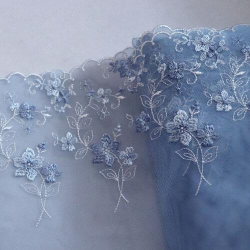 1Meter 19.5CM Wide Blue Floral Embroidery Lace Trim Soft Tulle Lingerie Underwear Clothes Accessories Bra Sewing Fabric Handmade