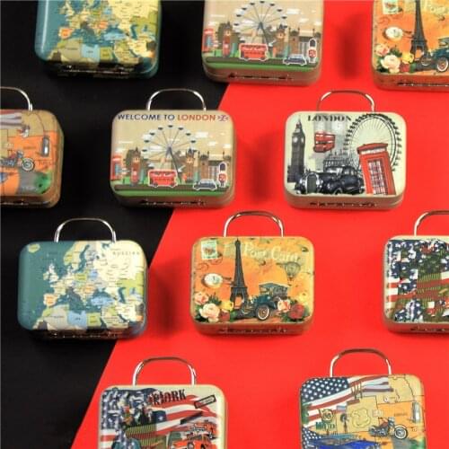 10pcs Mini Suitcase Tin Box London Styles Handle Metal Box Chocolate Candy Box Jewelry Tea Organizer Container Case Wedding Gift