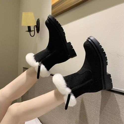 Winter Round Toe Keep Warm Snow Boots Short Plush Non-slip Ankle Boots Solid Color Non-slip Women Shoes Zapatillas Mujer 2020