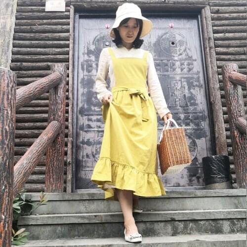 2021 New Retro Medieval Cotton Linen Cooking Kitchen Aprons For Woman Dress Flower Shop Smock Hairdresser Bib Garden Overall