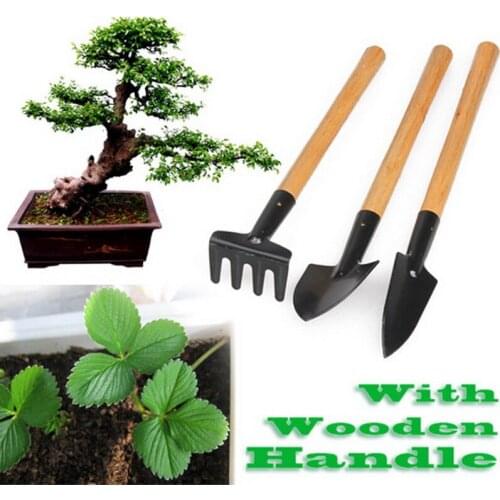 3PCS Mini Garden Shovel Set Plant Tool Set with Wooden Handle Gardening Tool Shovel Rake