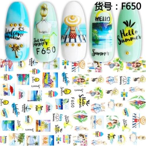 3D Nail Sticker holiday beach girl Slider Nails Art Decoration Wraps Decals Cute Design Adhesive Manicure Tips Stickers Pegatina