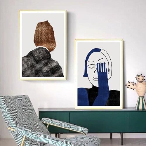 Abstract Figure Portrait Geometric Wall Art Canvas Painting Posters and Prints Pictures for Living Room House Interior Decor