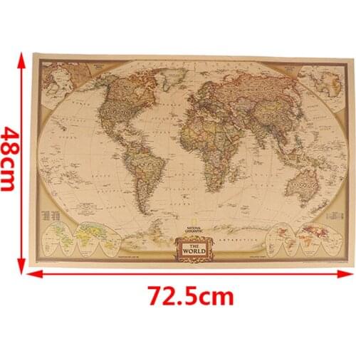 1PCS Large Vintage World Map Detailed Antique Poster Wall Chart Retro Paper Matte Kraft Paper 28*18inch Map Of World Home Decor