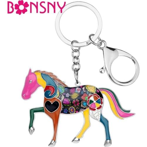 Bonsny Alloy Enamel Horse Key Chain Key Ring Handbag Bag Charm Man Car Key Holder Keychain 2017 New Jewelry Accessories