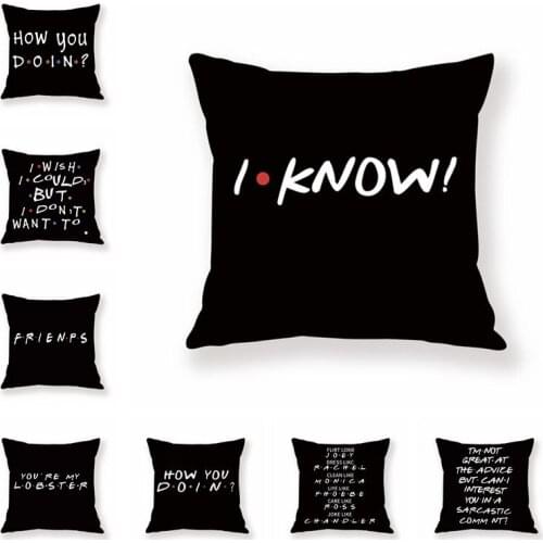 Black Pillow Cases Cushion Cover Printed Classic Letters Sofa Pillow Case Friend TV Funny Decoration Home Textile Accessories