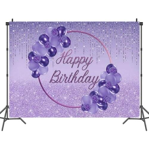 Birthday Purple Balloon Rose Ring Glitter Backdrops Photos Background Decor for Portrait Photography Photocall Studio Props