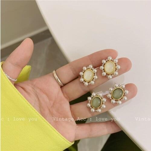 French Retro Earrings Geometric Oval Earrings Fashion INS Earrings Girl Pearl Earrings Tide Wedding Party Birthday Gift