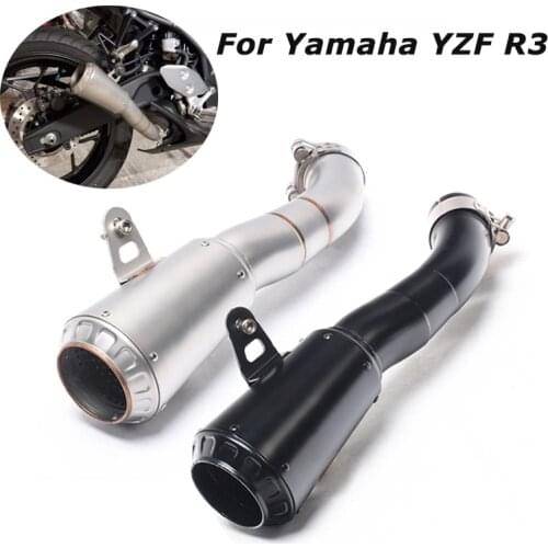 Motorcycle Exhaust Muffler Middle Tail Vent Pipe Stainless Steel Black White Slip on for Yamaha YZF R3