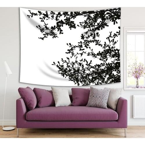 Tapestry Branches Pattern Leaves Tree Summer Nature Foliage Silhouette Photo Printed Black White