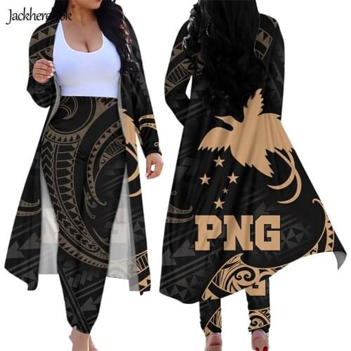 Jackherelook Papua New Guinea Print Spring Autumn Club Outfits for Womens Vintage Open Front Cardigan High Waist Long Pants Set