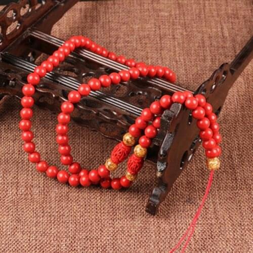 Chinese Natural Red Organic Cinnabar Beads Pendant Necklace Fashion Charm Jewellery Lucky Amulet Gifts for Women Sweater Chain